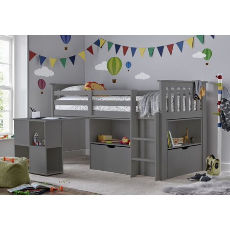 main image of "Milo Sleep Station Desk Storage Kids Bed Grey With Pocket Sprung Mattress"