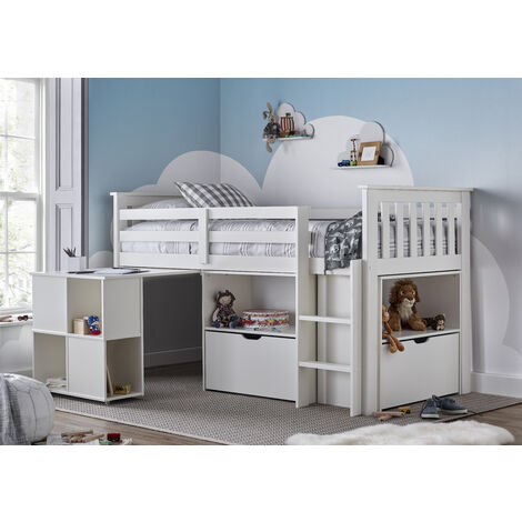 main image of "Milo Sleep Station Desk Storage Kids Bed White With Spring Mattress"