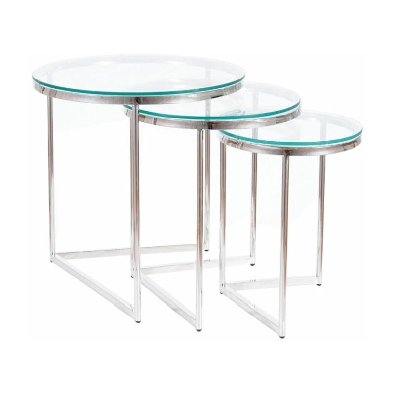 hucoco - milosi table basse style glamour salon 56x55x55 cm 3 tables gigognes plateau verre argent