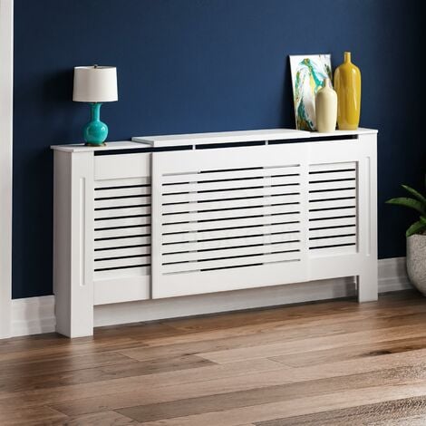 main image of "Milton Radiator Cover MDF Modern Cabinet Slatted Grill, White"