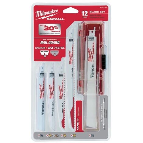 Milwaukee 49221129/49222229 Juego de hojas de sierra Sabre de 12 piezas - Madera / Metal / Demolición