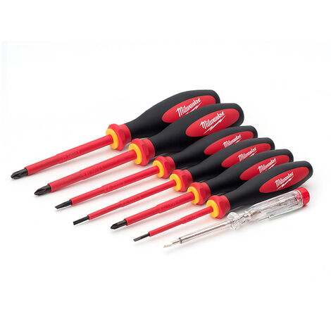 JEU DE 7 TOURNEVIS ISOLES (3 PLATS, PH2,PZ1, PZ2, TESTEUR)