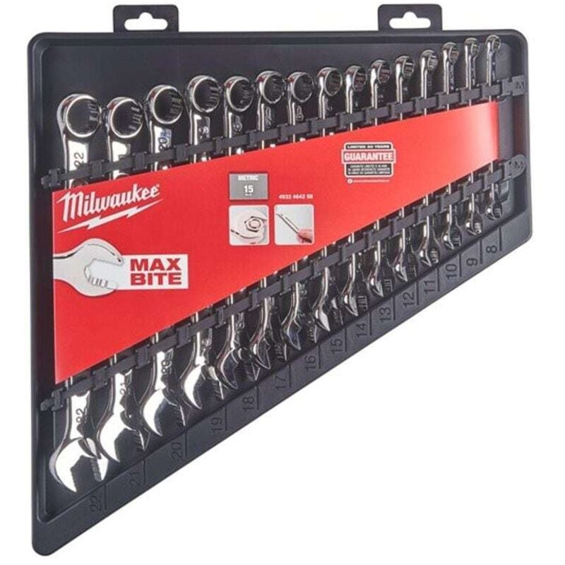 Milwaukee Max Bite Metric Combination Spanner Set 8-22m (15pc)