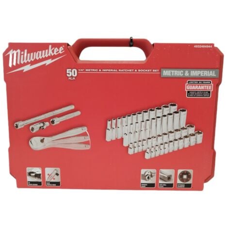 Milwaukee 4932464944 Set de douilles et clés à cliquet 1/4 métrique - 50 pcs