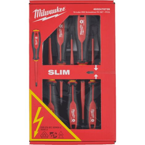 Milwaukee 4932478739 7 Piece Tri-Lobe VDE SLIM Screwdriver Set Slotted &amp Phillips