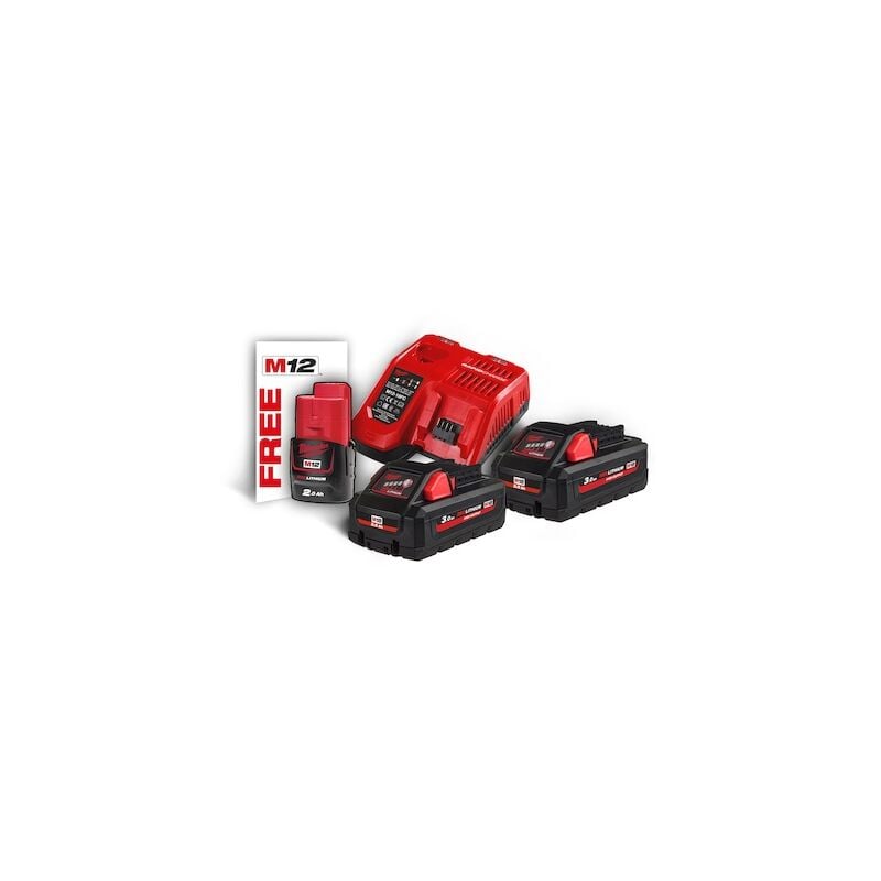Milwaukee - Pack batteries et chargeur pour outillage électroportatif 12V/18V 1XM12B2+2XM18HB3 chargeur M12-18FC