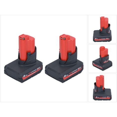 Milwaukee Akku Set 2x M12 HB5 High Output 12 V 5,0 Ah / 5000 mAh Li-Ion Akku ( 2x 4932480165 )