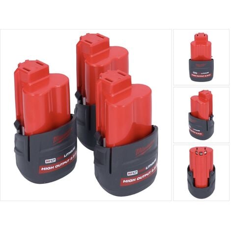 Milwaukee Akku Set 3x M12 HB2.5 High Output 12 V 2,5 Ah / 2500 mAh Li-Ion Akku ( 3x 4932480164 )