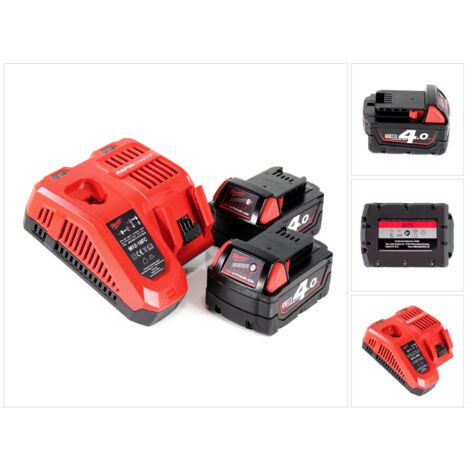 Milwaukee Akku Starter 18V Set mit 2x M18 B4 Akku 4,0Ah + M12-18FC Ladegerät ( 4933459215 )