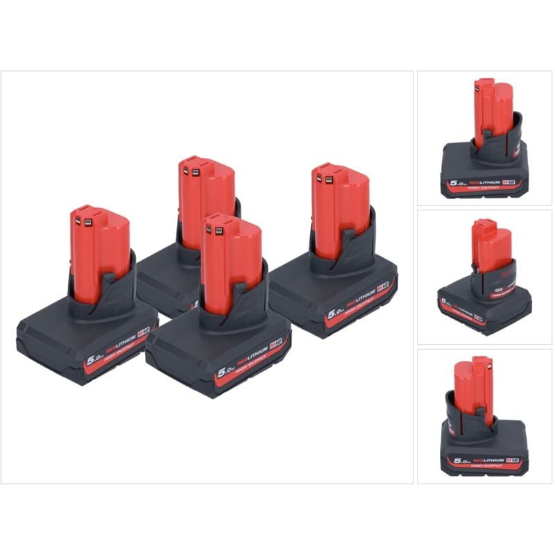 Milwaukee - Batterie Set 4x M12 HB5 High Output 12 v 5,0 Ah / 5000 mAh Li-Ion Batterie ( 4x 4932480165 )