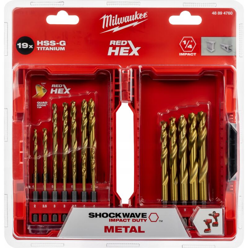 Milwaukee - Forets à métaux SWave hss-g Tin, jeu de 19 pièces.