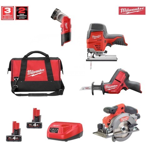 Milwaukee Kit 12v Mwk124am2 M12tled M12chz M12js M12ccs44