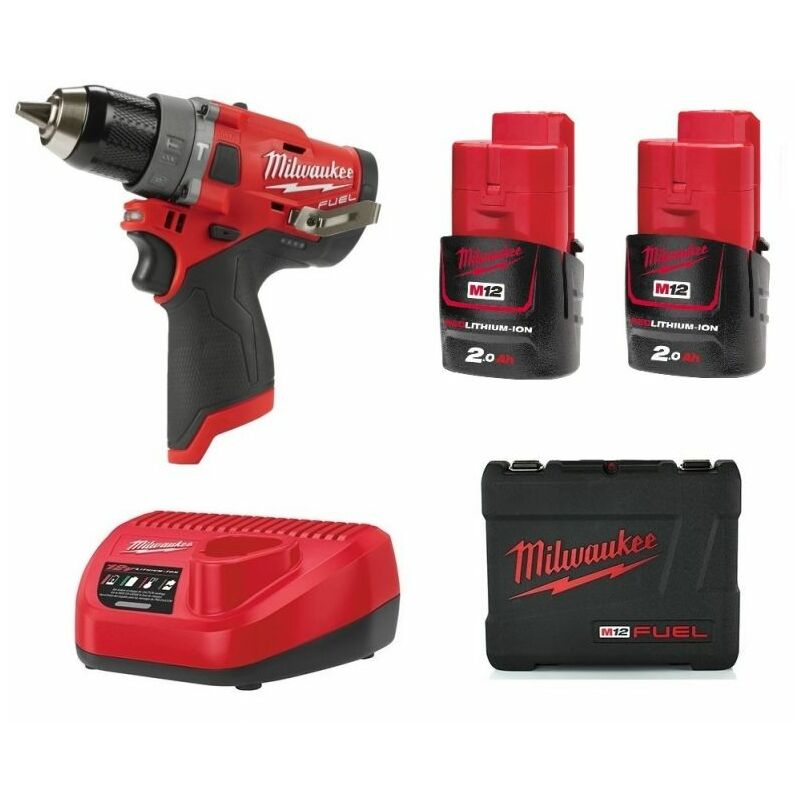 

Milwaukee M12 FPD-202X 12V batería Litio-IonJuego de taladro / atornillador de impacto ( 2x baterías 2.0Ah) en caja HD - carbón sin escobillas