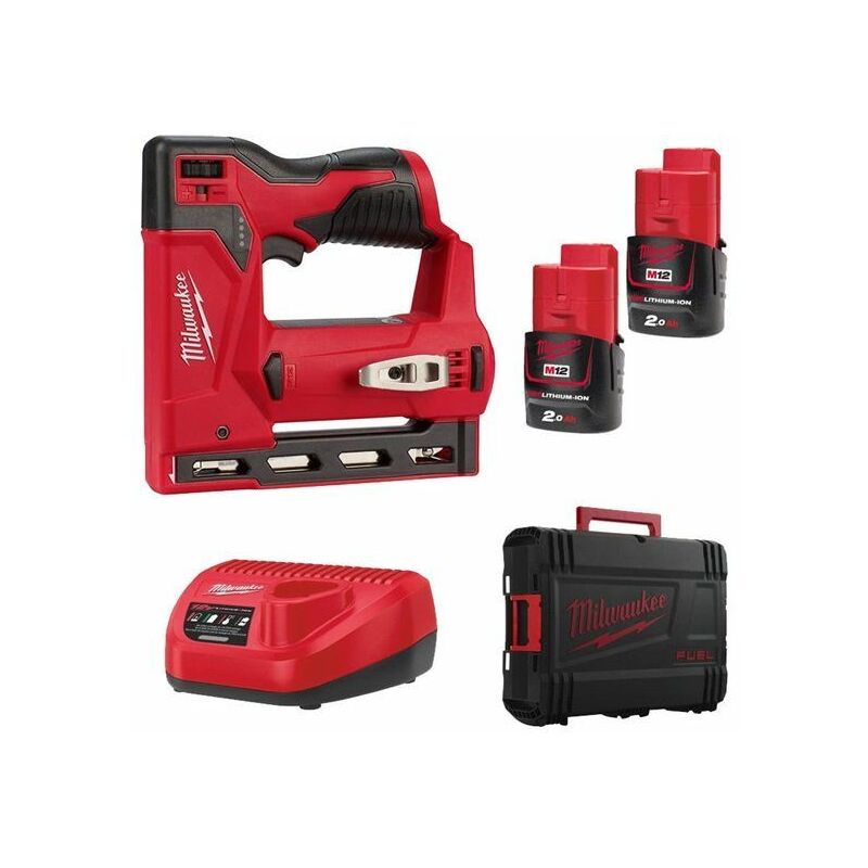 

Milwaukee M12 BST-202X 12V litio-Ion Grapadora (2x baterías 2.0Ah) en caja HD - 6-14mm