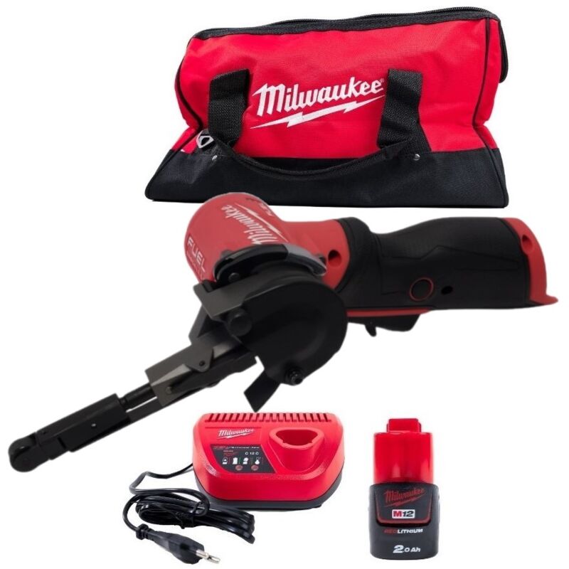 M12FBFL10-201B ponceuse a bande 10MM - 1 x 2.0Ah Batterie + Chargeur en sac de transport - Milwaukee