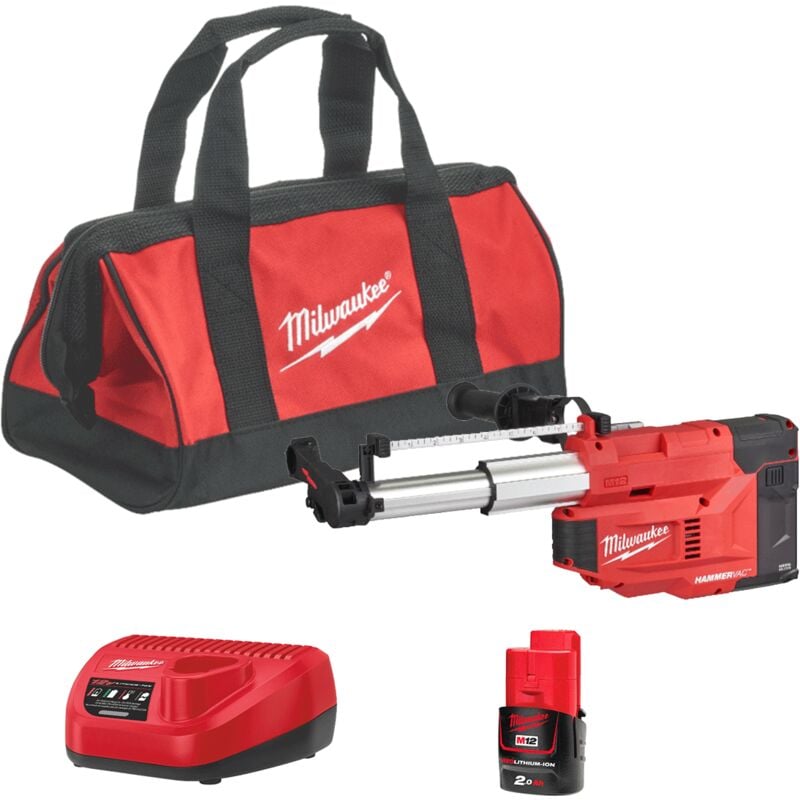 Milwaukee - M12UDEL-201B 12V Universal Dust Extractor 4933471462 Kit - 1 x M12B2 Battery, C12C Charger & 16' Soft Bag