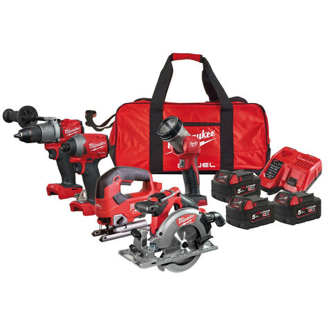 Milwaukee M18 FPP5L2-503B 18V Fuel 5pc Woodworking Kit with 3x 5.0Ah Batteries