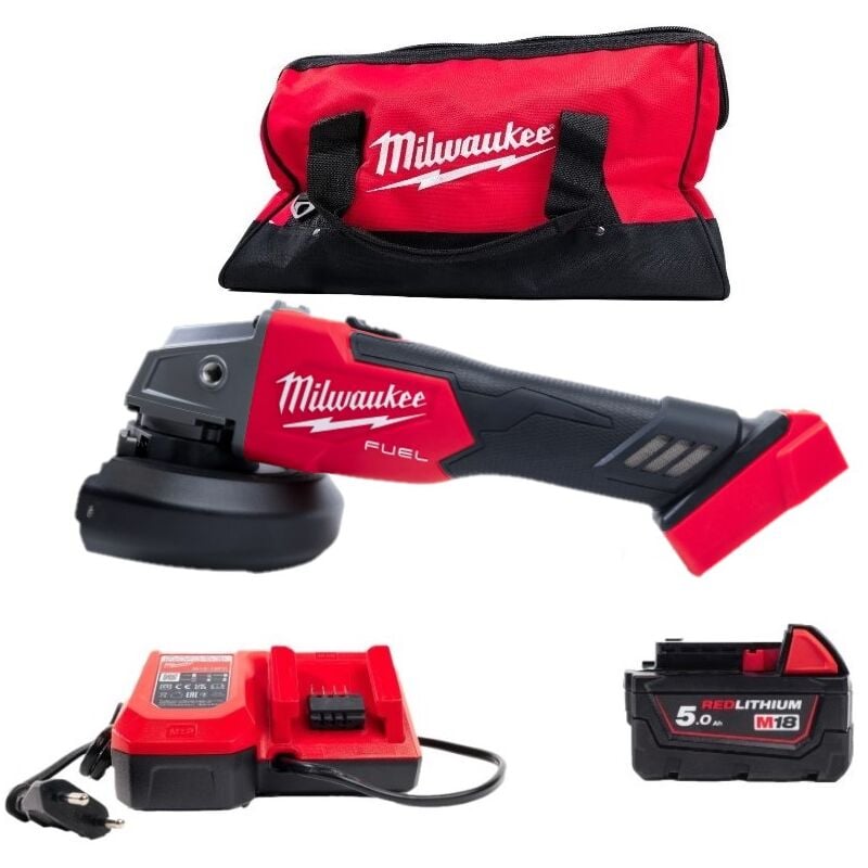 M18FSAG125X-501B Meuleuse d'angle 125 mm interrupteur coulissant - 1 x 5.0Ah Batteries + Chargeur en sac de transport - Milwaukee
