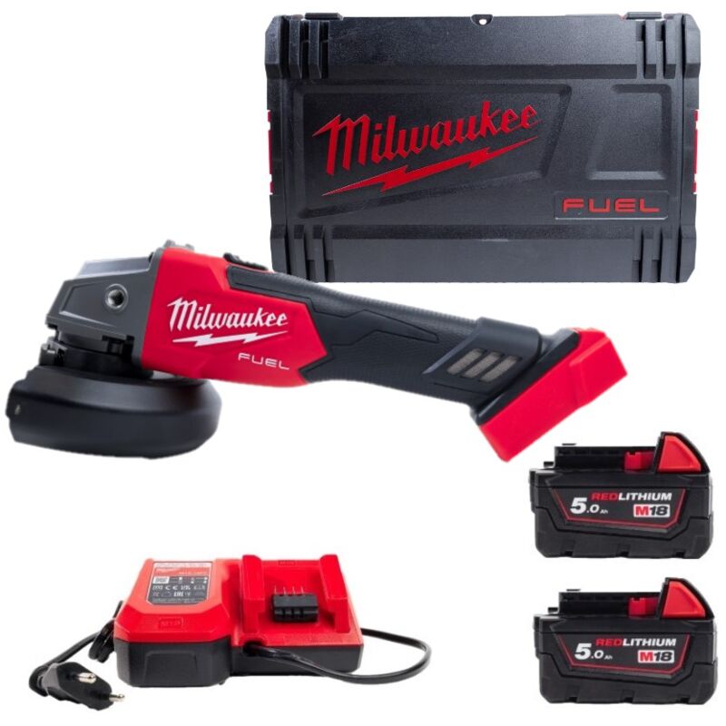 M18 FSAG125X-502X Meuleuse d'angle 125 mm interrupteur coulissant - 2 x 5.0Ah Batteries + Chargeur en hd Box - Milwaukee
