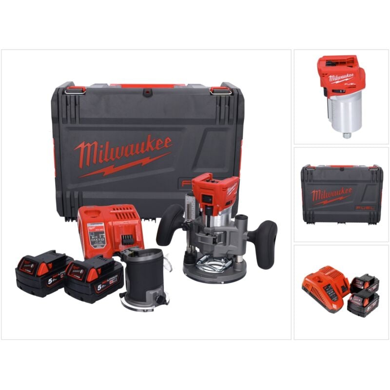 Milwaukee M18 FTR-502X Affleureuse sans fil 18V Brushless + 2x Batteries 5,0 Ah + Chargeur + Modules de fraisage + Coffret HD Box