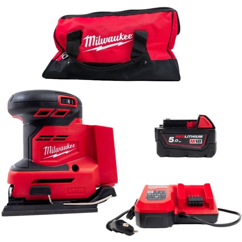Milwaukee - M18BQSS-501B Ponceuse vibrante 1/4" 18V 1×5.0Ah batteries en sac de transport