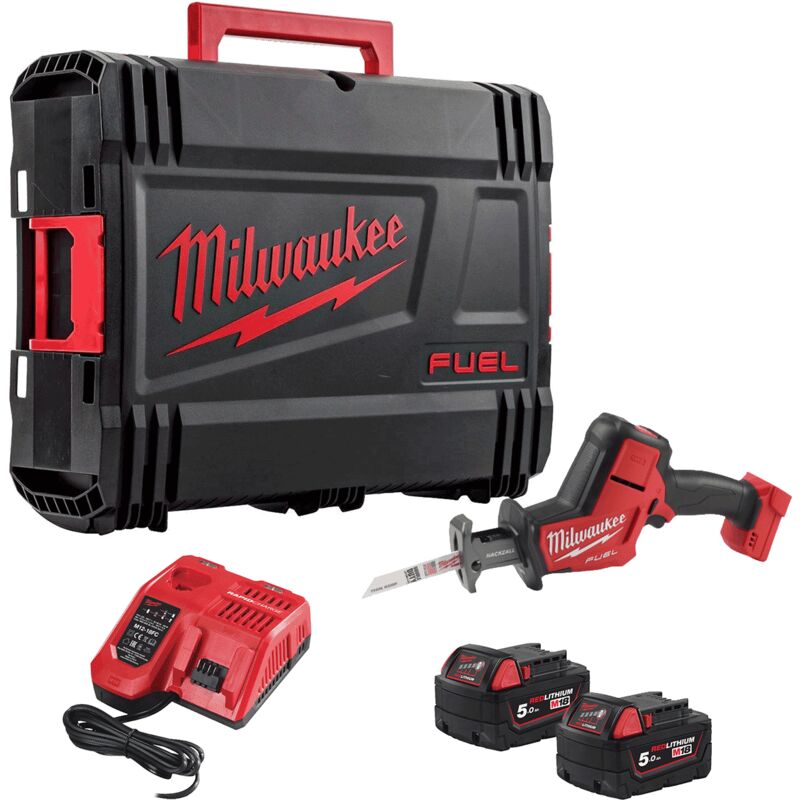 Milwaukee M18FHZ-502X 18V FUEL Hackzall 4933459886 Kit - 2 x M18B5 Batteries, M12-18FC Fast Charger & Dynacase