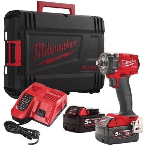 Milwaukee M18FIW2F12-502X 18V 1/2" Friction Ring Impact Wrench 2 x M18B5 Batteries, M12-18FC Fast charger and Dynacase 4933478444