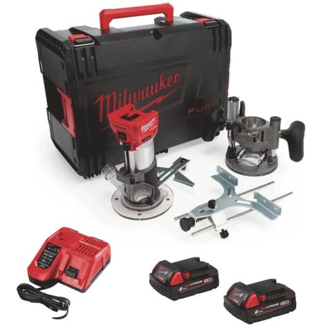 Milwaukee M18FTR-202X 18v FUEL Brushless Trim Router Kit - 2 x M18B2 Batteries, M12-18FC Fast Charger & Dynacase