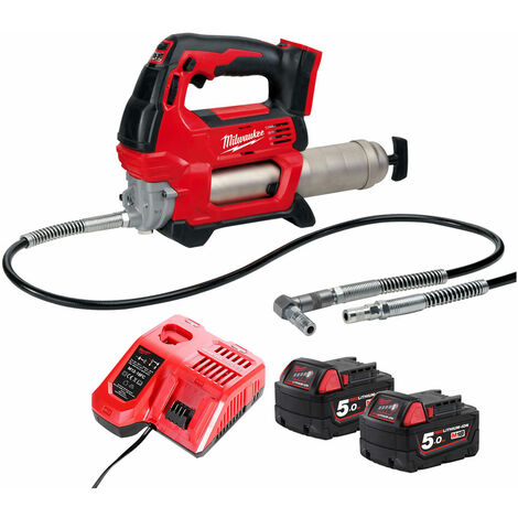 Milwaukee M18GG-0 18V M18 Cordless Grease Gun with 2 x 5.0Ah Batteries & Charger:18V