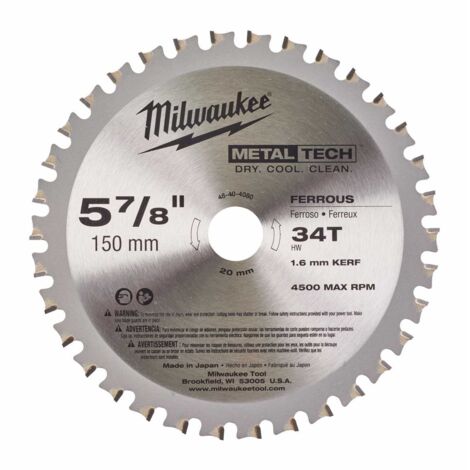 Milwaukee Metall-Kreissägeblatt für Handkreissägen 150/20 mm Z34