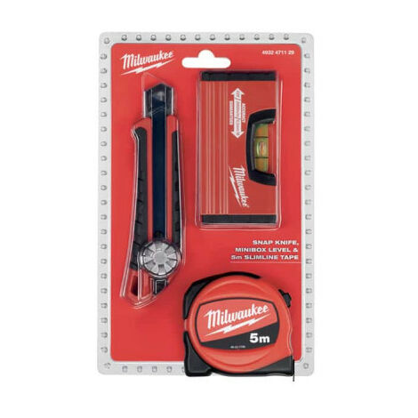 Pack MILWAUKEE Mètre 5m - Cutter - Niveau minibox 4932471129