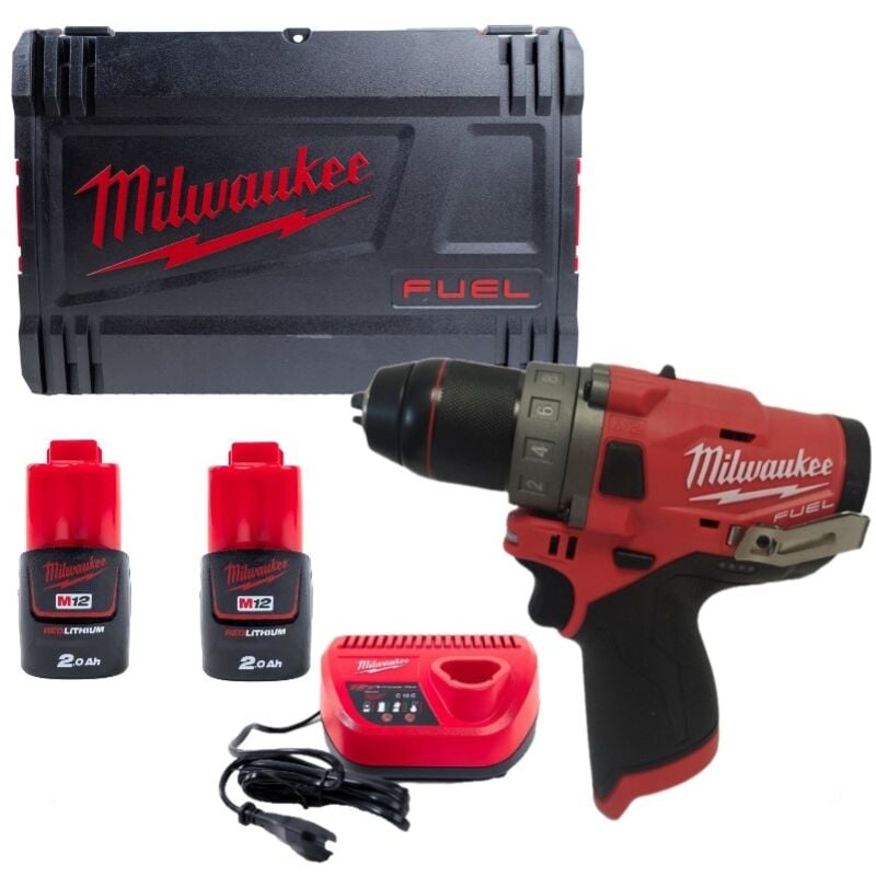 M12FDD-202X Perceuse à percussion - 2 x Batteries 2.0 Ah 12V + 1 Chargeur + HDBox - 4933459816 - Milwaukee