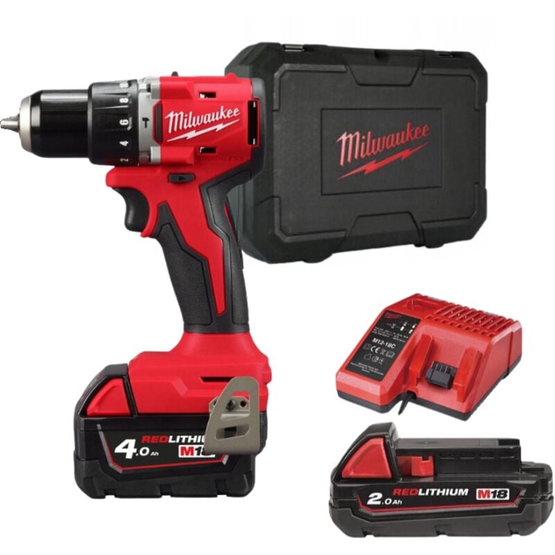 Perceuse-visseuse à percussion sans fil Milwaukee M18 BLPDRC-422 18 v avec 1x 2,0, 1x 4,0 Ah Batteries + Chargeurs
