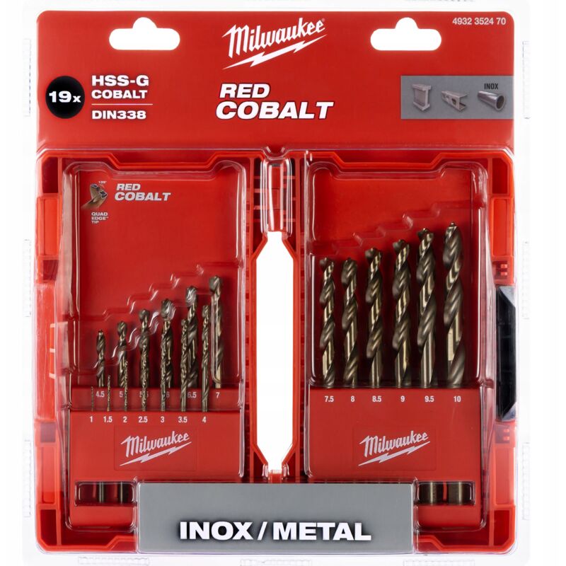 Milwaukee - Forets à métaux hss-g cobalt, cassette de 19 pièces.