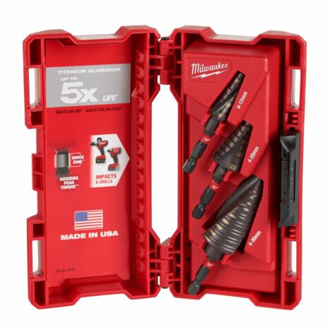Milwaukee Stufenbohrer-Set Shockwave, Kegelsenker, Schälbohrer, Konus, 4-30mm 3-teilig