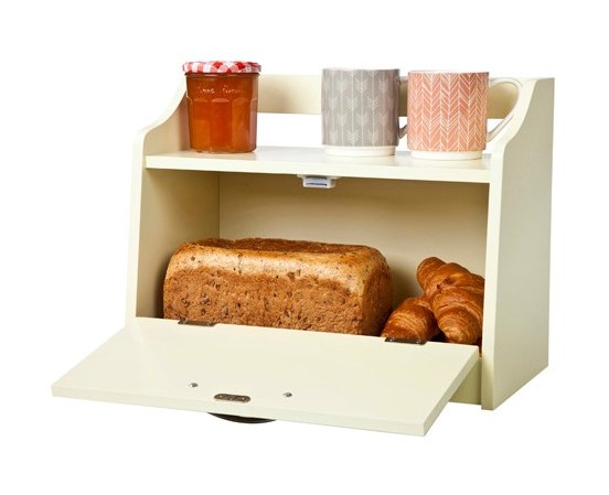 Image of Minack Wooden Bread Bin in Buttermilk // Freestanding Worktop Storage Box with Shelf - Buttermilk
