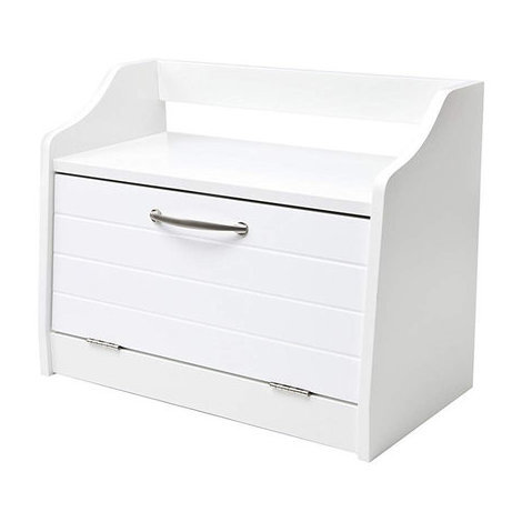 Minack Wooden Bread Bin in White // Freestanding Worktop Storage Box with Shelf - White
