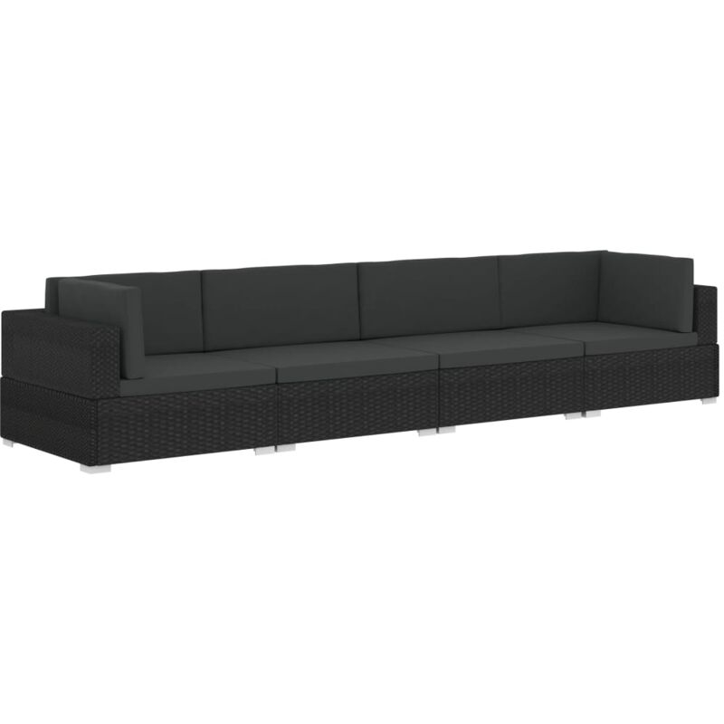 Canapés de jardin 4 pcs avec coussins Résine tressée Noir