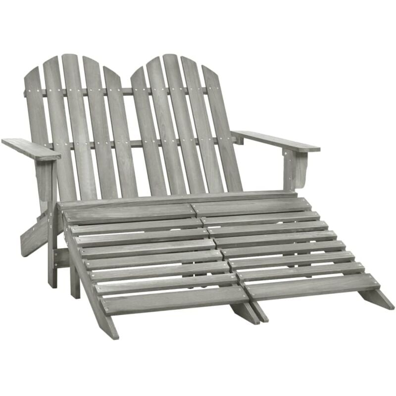 Chaise de jardin Adirondack 2 places et repose-pied sapin gris