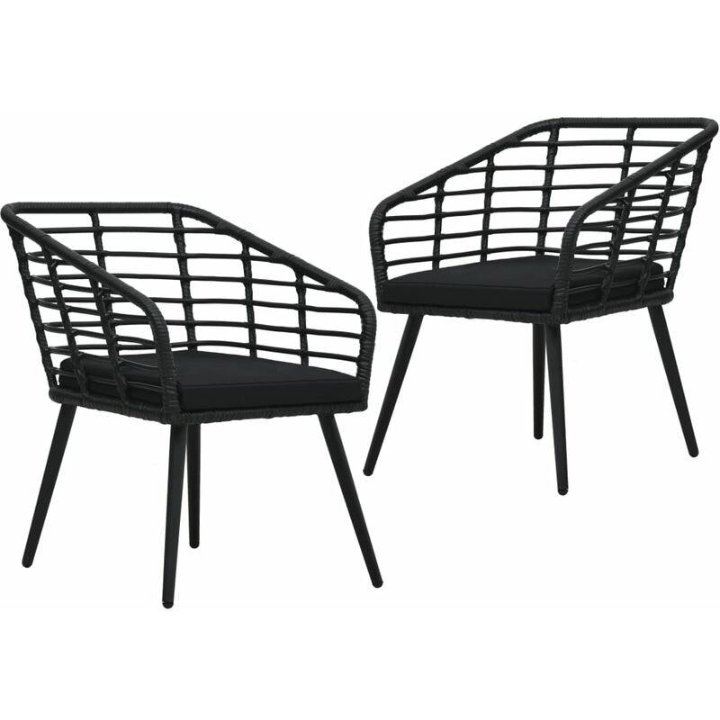 Chaises de jardin lot de 2 avec coussins Résine tressée Noir vidaXL