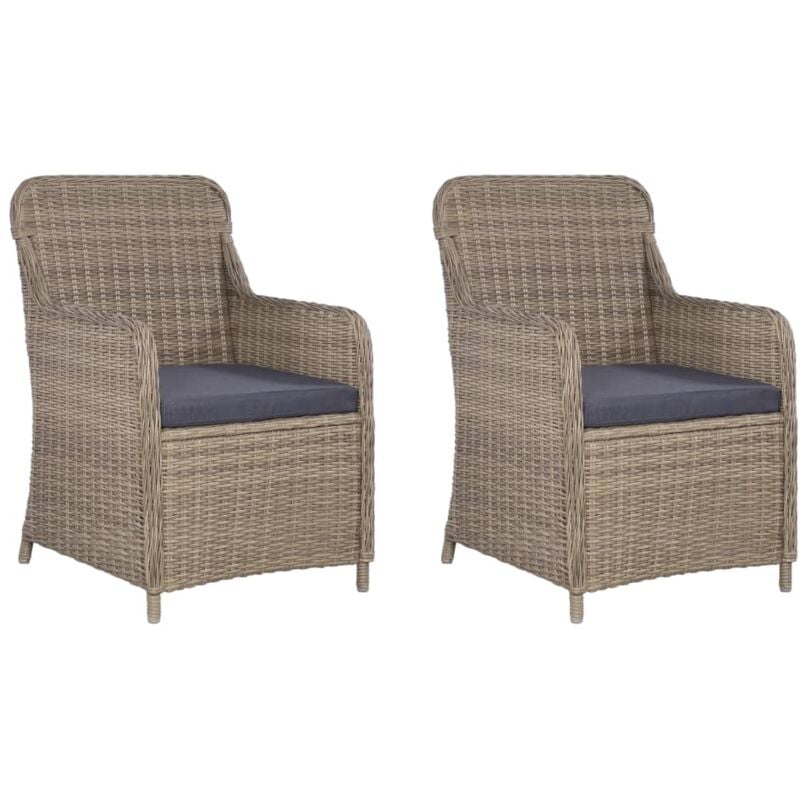 Chaises d'extérieur et coussins lot de 2 Résine tressée Marron vidaXL