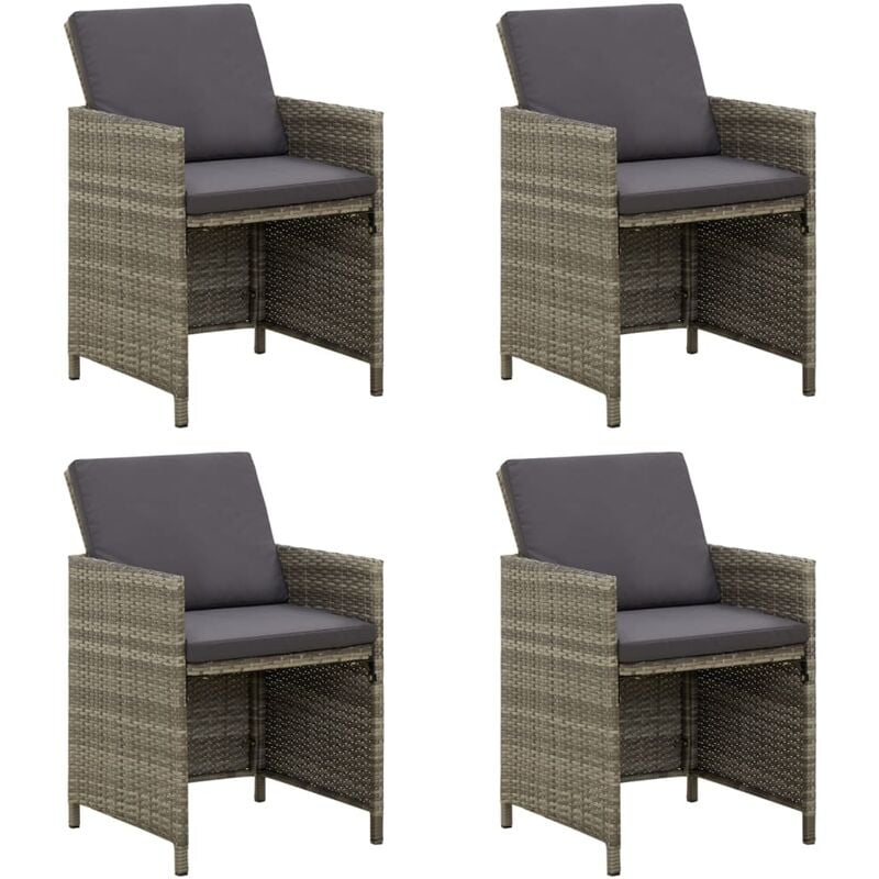 Minkurow - Chaises de jardin avec coussins 4 pcs Résine tressée Gris