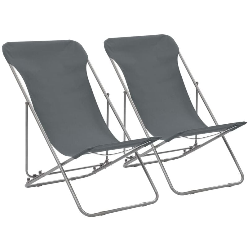 Minkurow - Chaises de plage pliables 2 pcs Acier et tissu oxford Gris