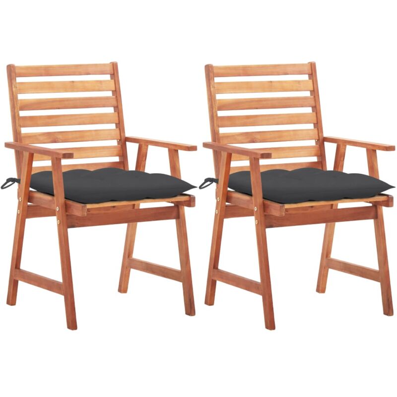Chaises à dîner d'extérieur 2 pcs avec coussins Acacia massif - Anthracite