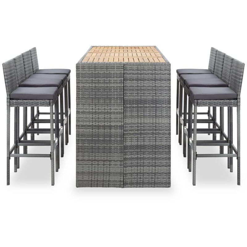 VidaXL Ensemble de bar 9 pcs Résine tressée et bois d'acacia Gris