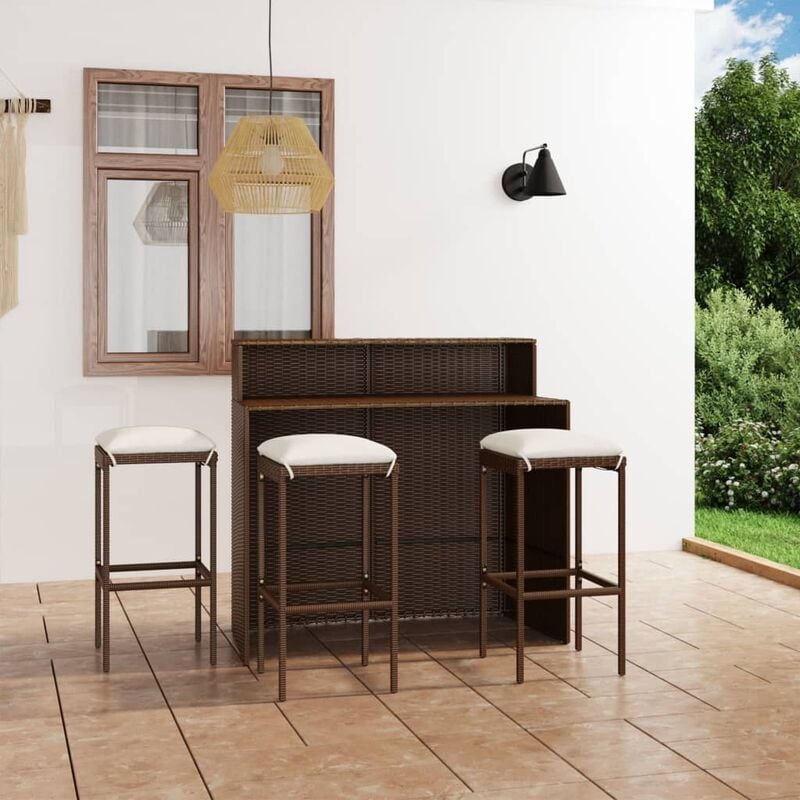 Ensemble de bar de jardin avec coussins 4 pcs Marron