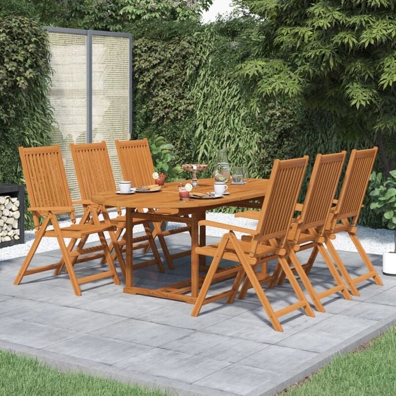 Ensemble de restauration pour patio ou terrasse avec 6 chaises et table en bois Acacia