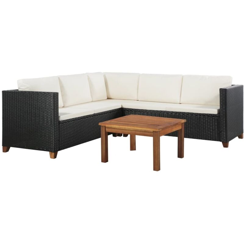 Minkurow - Salon de jardin 4 pcs avec coussins Résine tressée Noir