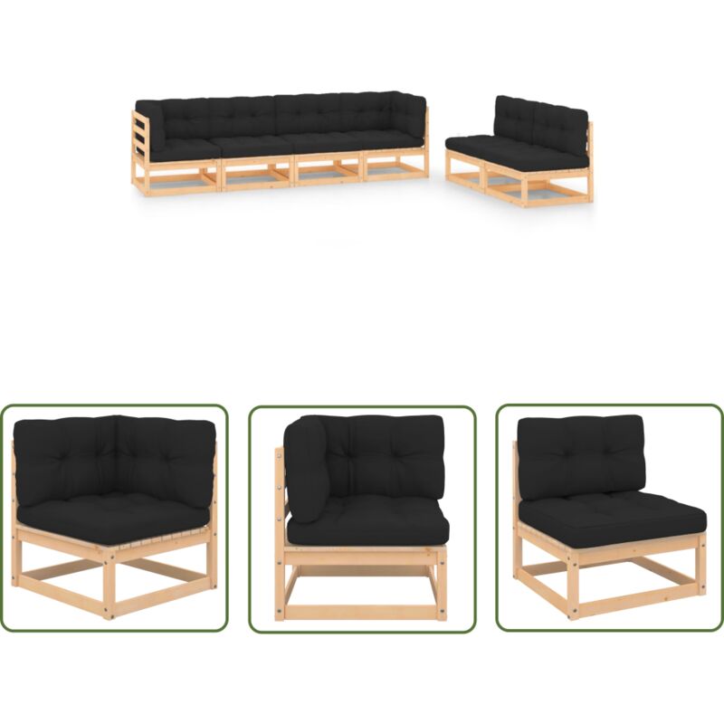 Salon de jardin 6 pcs avec coussins Bois de pin massif