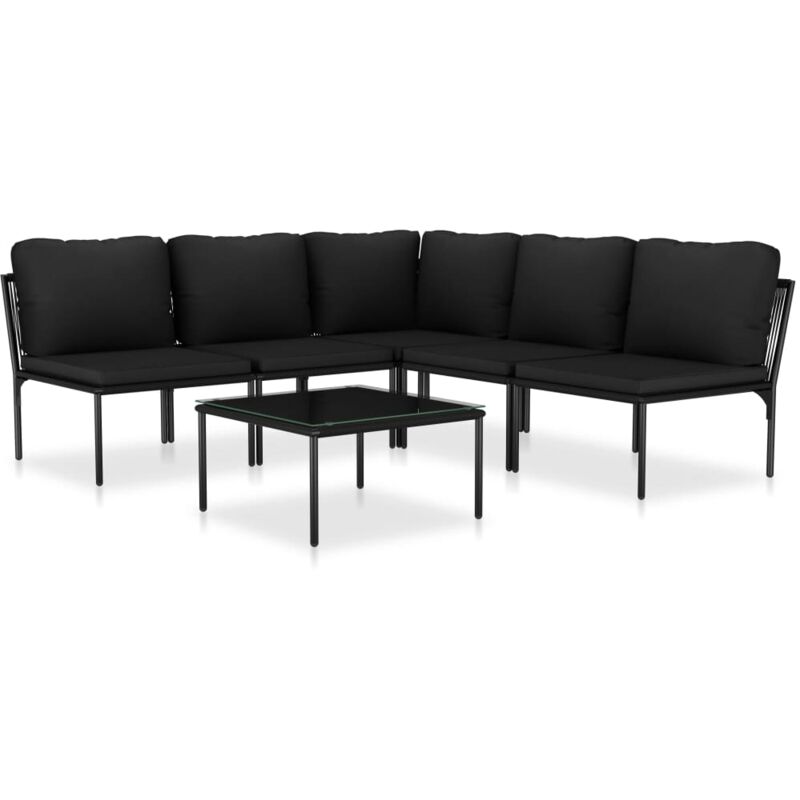 Salon de jardin 6 pcs avec coussins Noir pvc vidaXL
